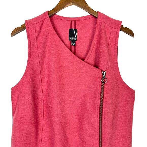 Valette Light Strawberry Red Felt Asymmetrical Side Zip Sleeveless Shift Dress - Picture 3 of 8